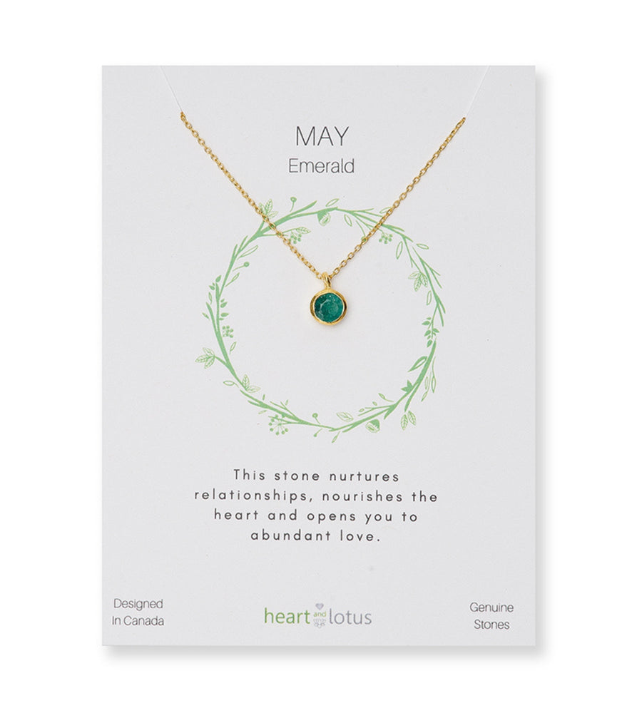 May Birthstone Necklace in Emerald + Gold