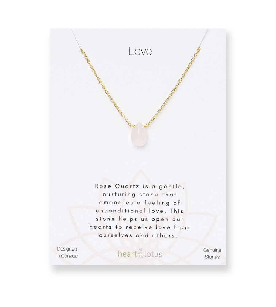 Rose Quartz Affirmation Small Teardrop Necklace "Love" Sterling Silver