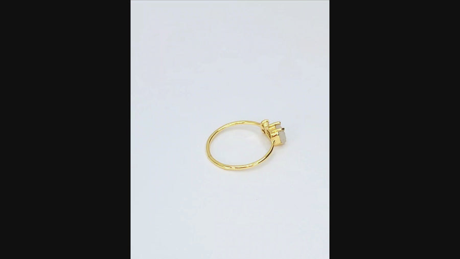 Moonstone + CZ Ring in Gold - Intuition + Light