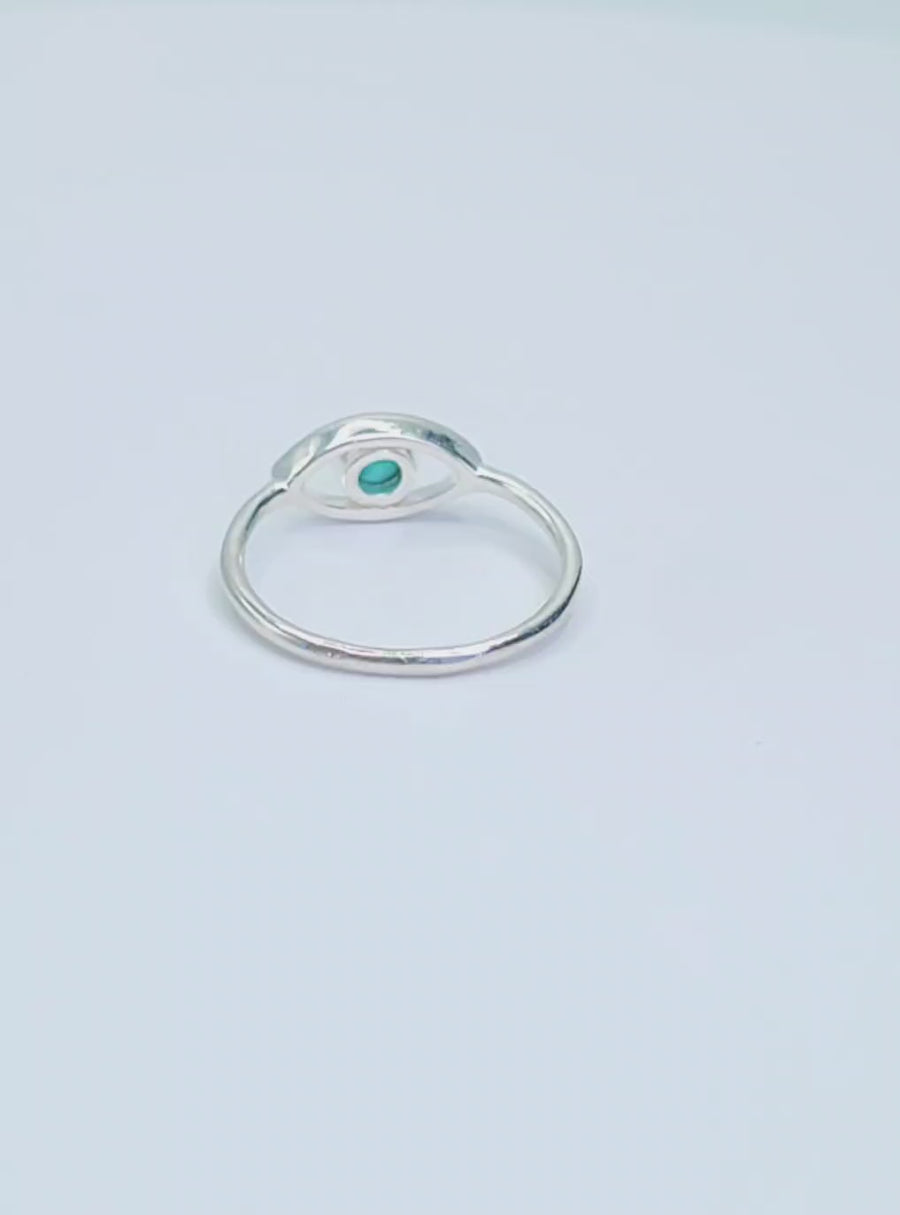 Sterling Silver Evil Eye Ring with Turquoise – Protection