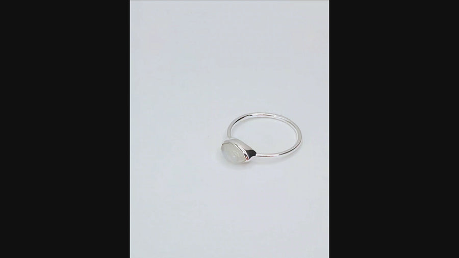 Marquise Cut Rainbow Moonstone Ring - Intuition and Balance