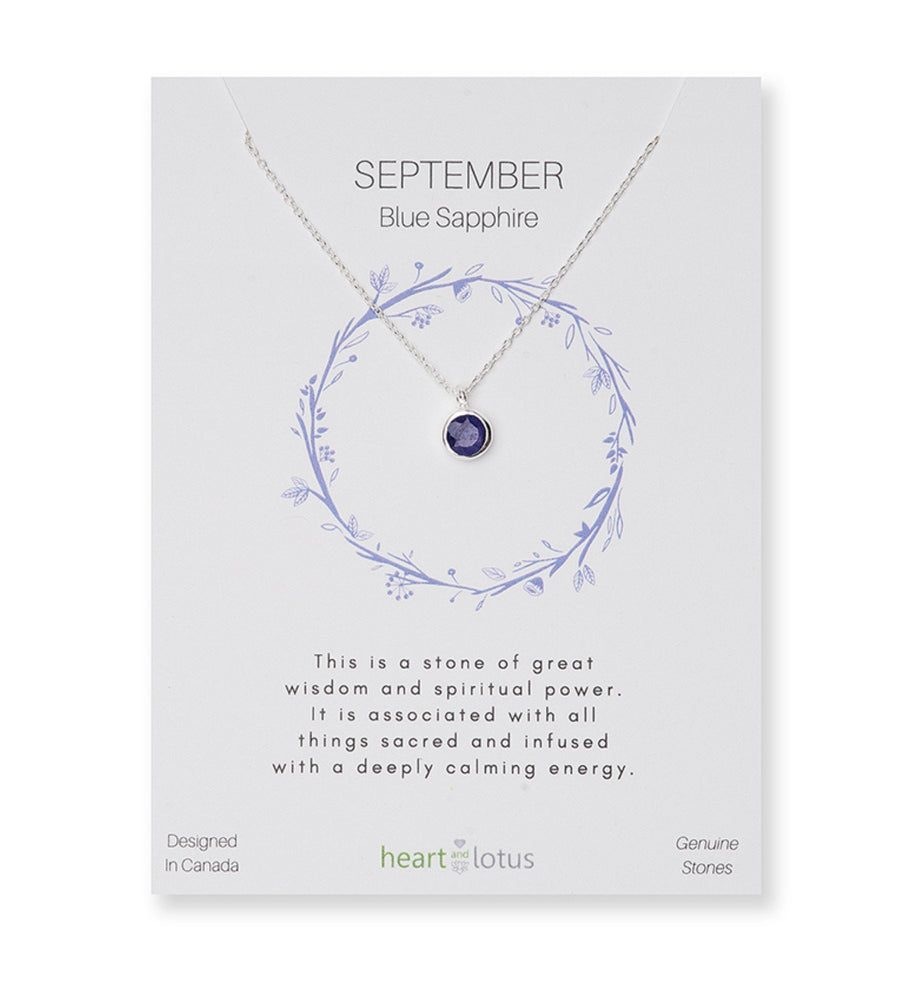 September Birthstone Necklace in Blue Sapphire + Gold
