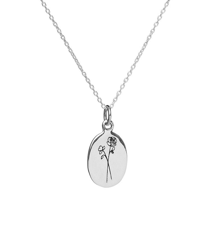 June Rose Birth Flower Necklace Sterling Silver