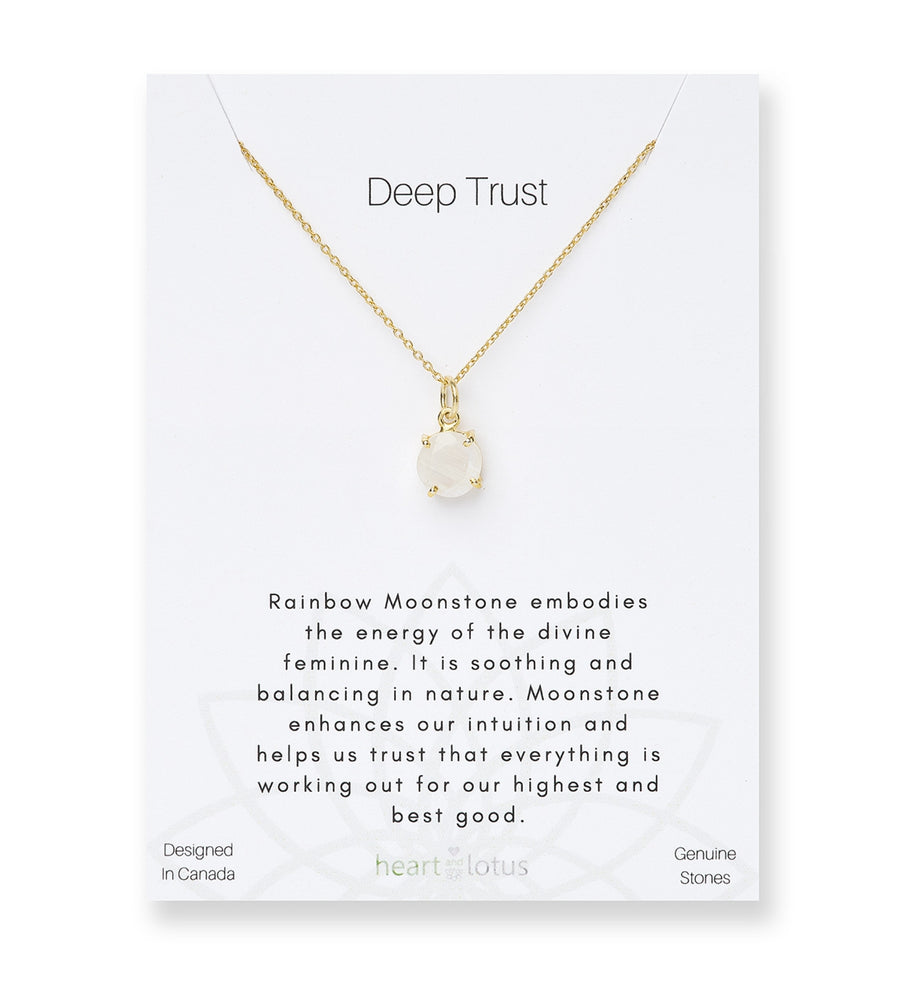 Rainbow Moonstone Affirmation Small Round Necklace "Deep Trust" 14K Gold Vermeil