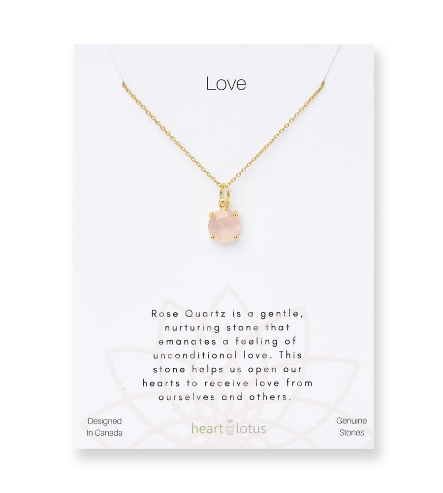 Heart and Lotus Love Rose Quartz Necklace Gold