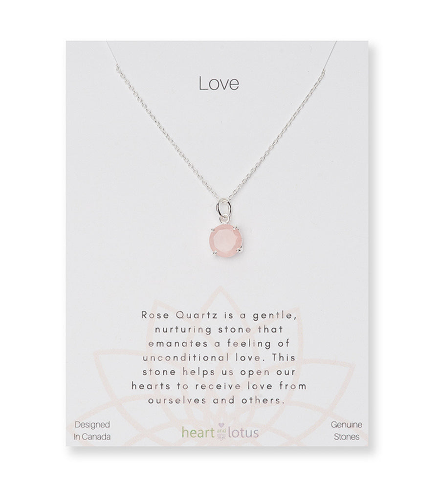 Heart and Lotus Love Rose Quartz Necklace Silver