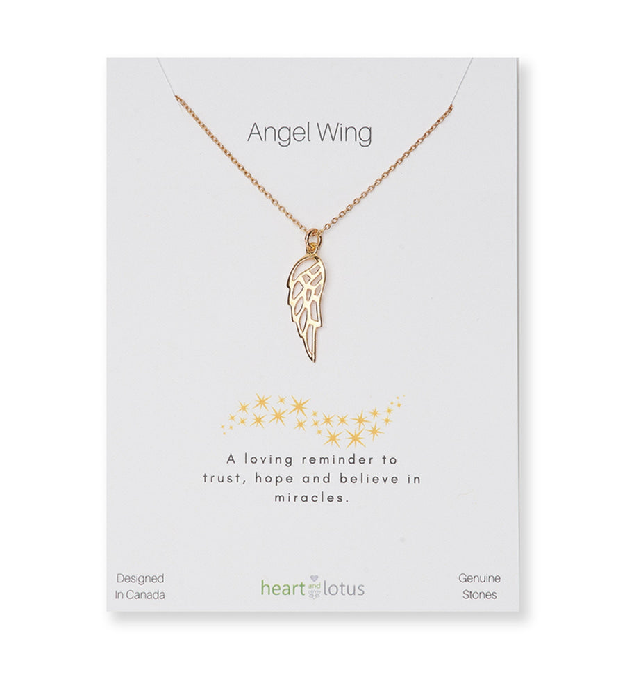 Heart and Lotus Angel Wing Rose Gold Necklace