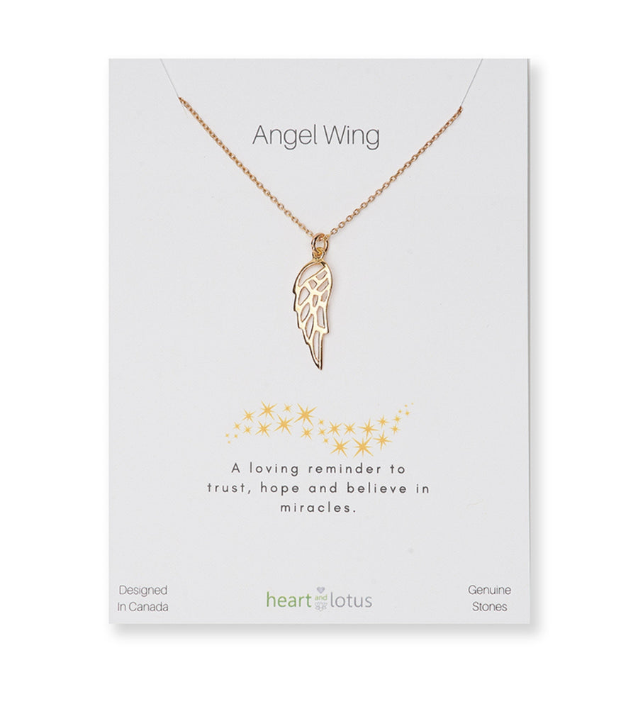 Heart and Lotus Angel Wing Rose Gold Necklace