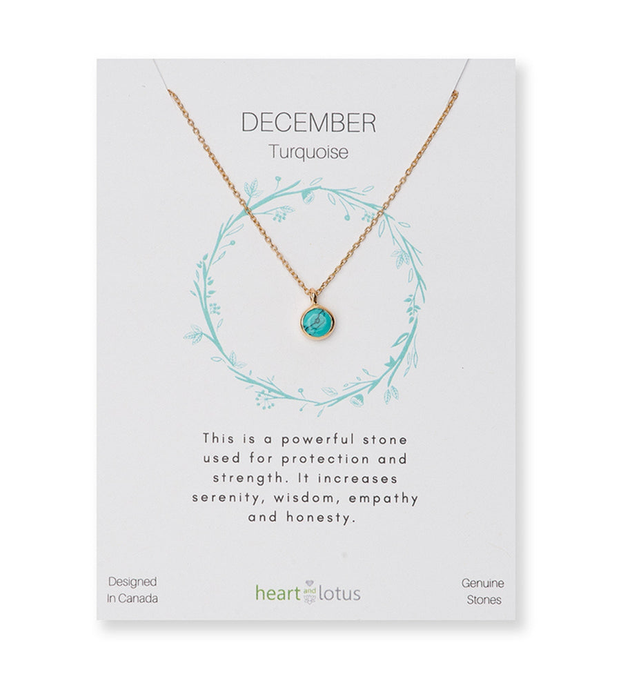 Heart and Lotus Birthstone Rose Gold Necklace December Turquoise