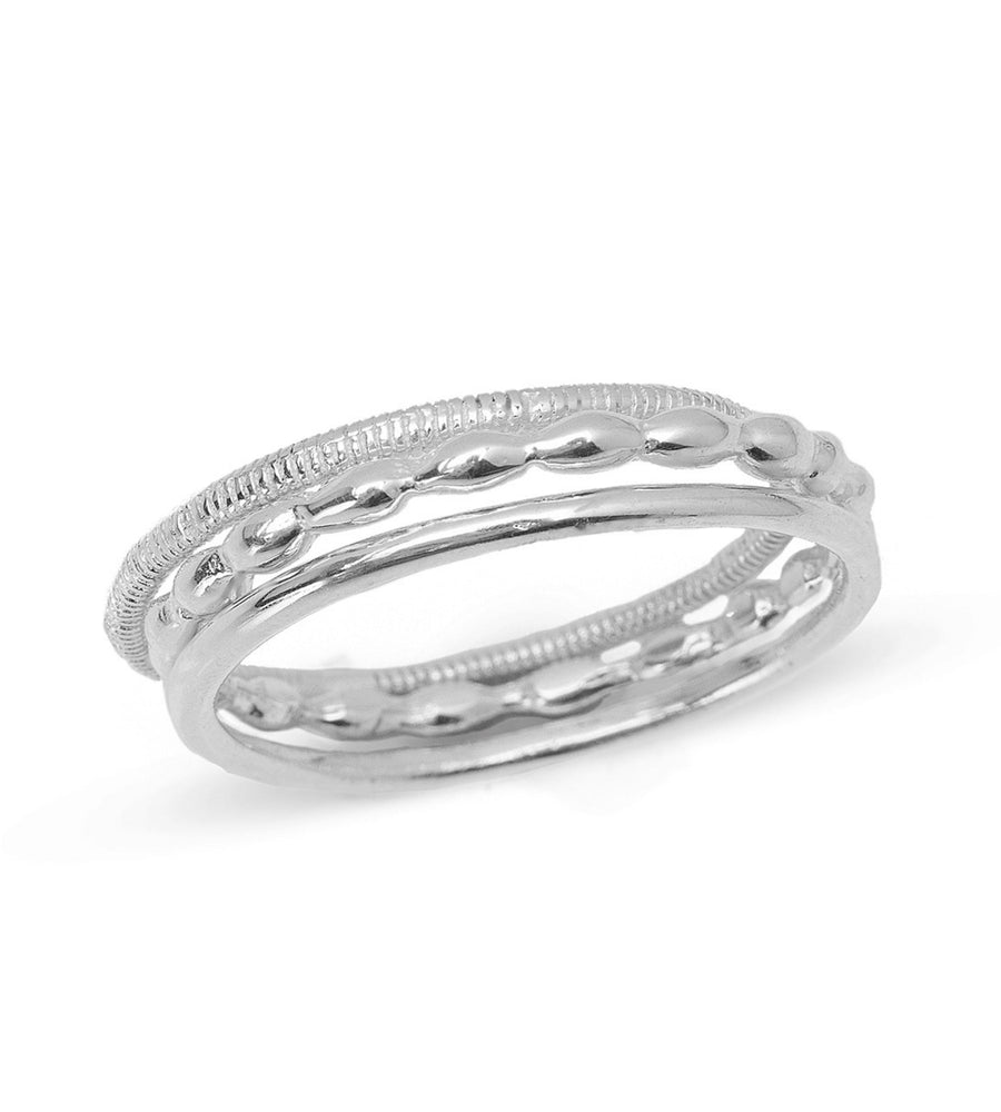 Heart and Lotus Mind Body Spirit Ring Set Silver