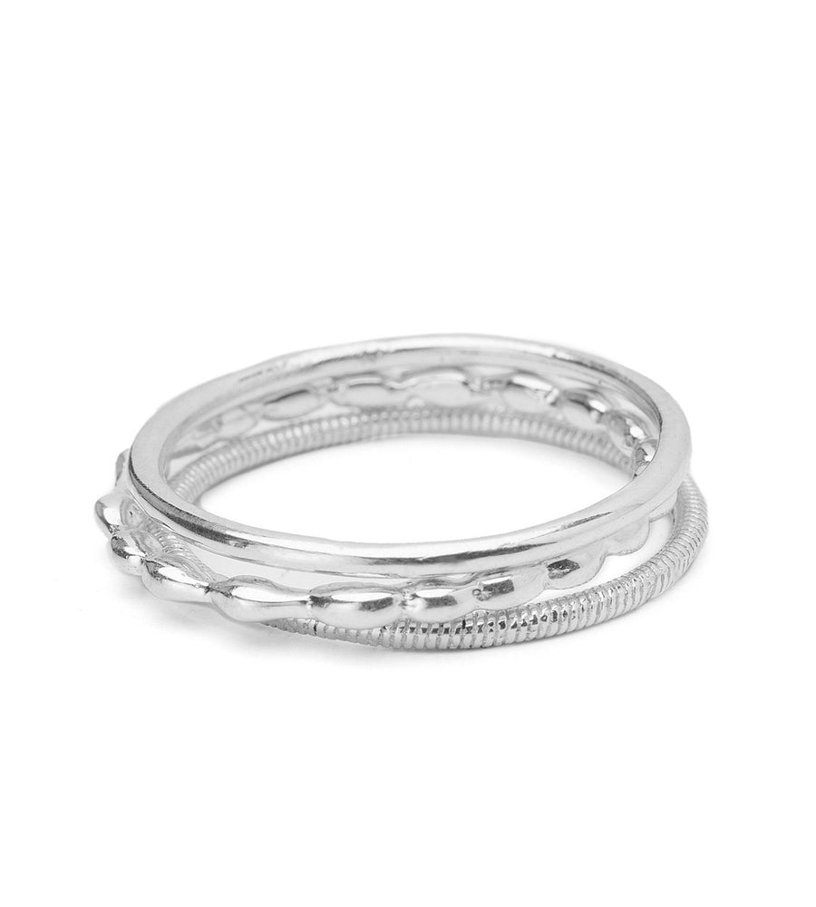 Heart and Lotus Mind Body Spirit Ring Set Silver