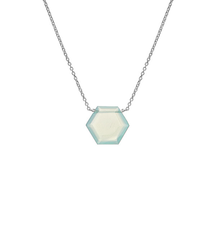 Aqua Chalcedony Affirmation Hexagon Necklace "Loving Kindness"