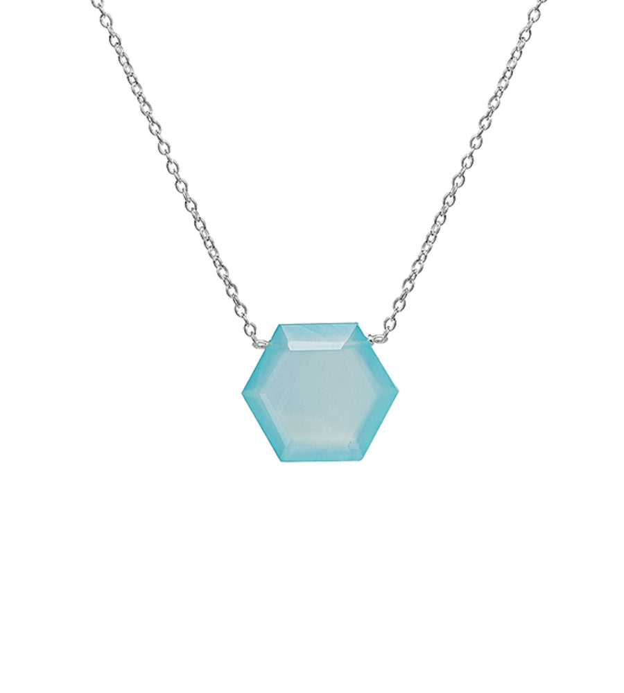 Aqua Chalcedony Affirmation Hexagon Necklace "Loving Kindness"