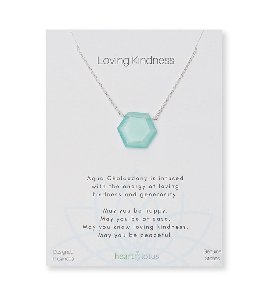 Aqua Chalcedony Affirmation Hexagon Necklace "Loving Kindness"