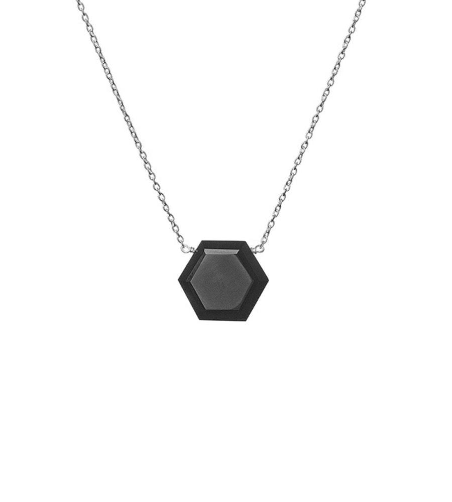 Onyx Affirmation Hexagon Necklace "Stress Relief"