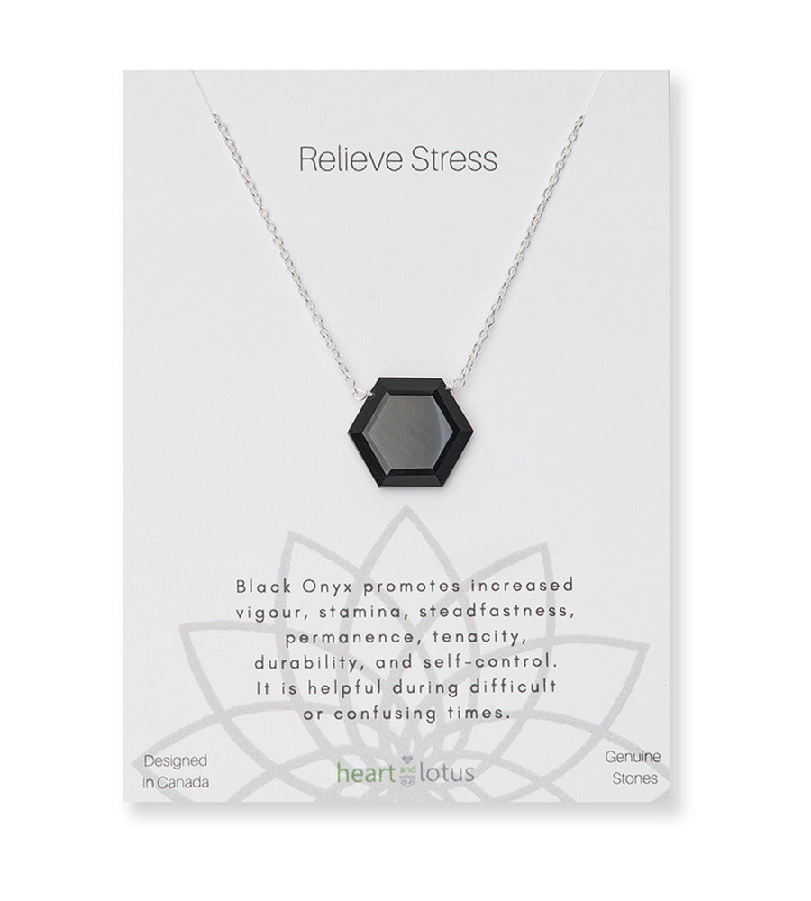 Onyx Affirmation Hexagon Necklace "Stress Relief"