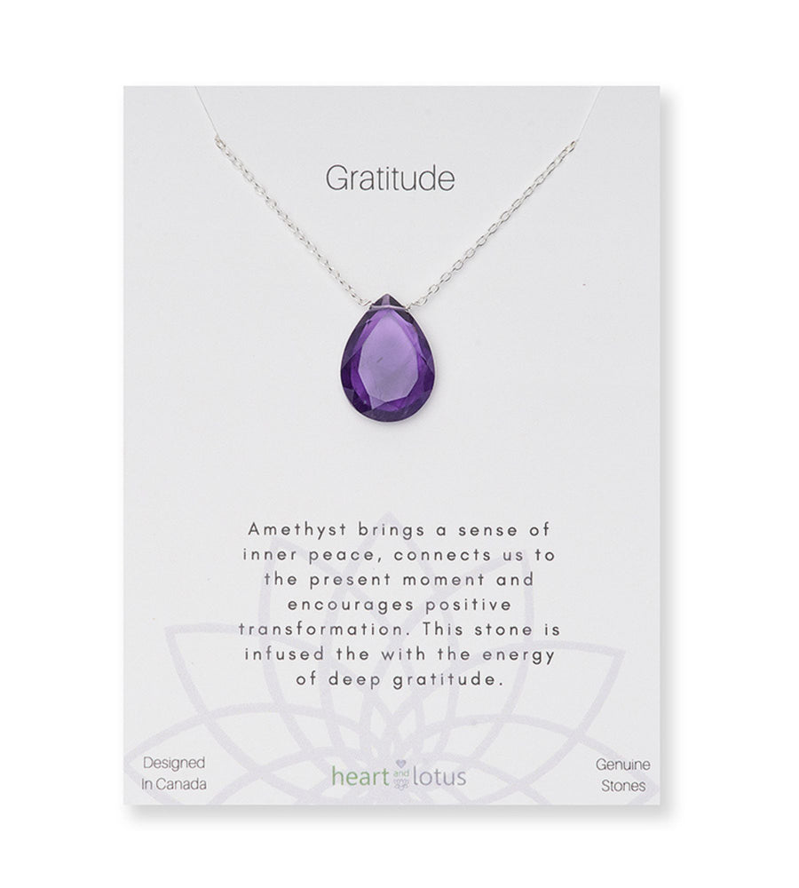 Amethyst Affirmation Teardrop Necklace "Gratitude"