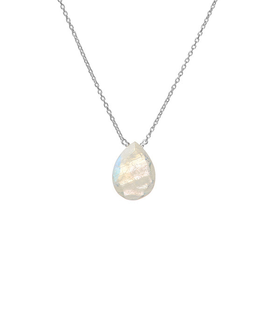 Deep Trust Necklace in Teardrop Rainbow Moonstone + Sterling Silver