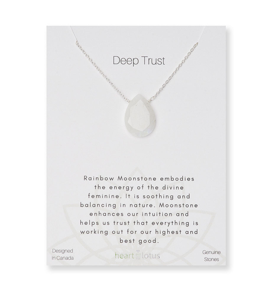 Rainbow Moonstone Affirmation Teardrop Necklace "Deep Trust"