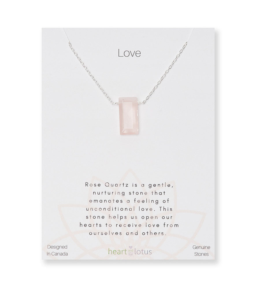 Rose Quartz Affirmation Rectangle Necklace "Love"