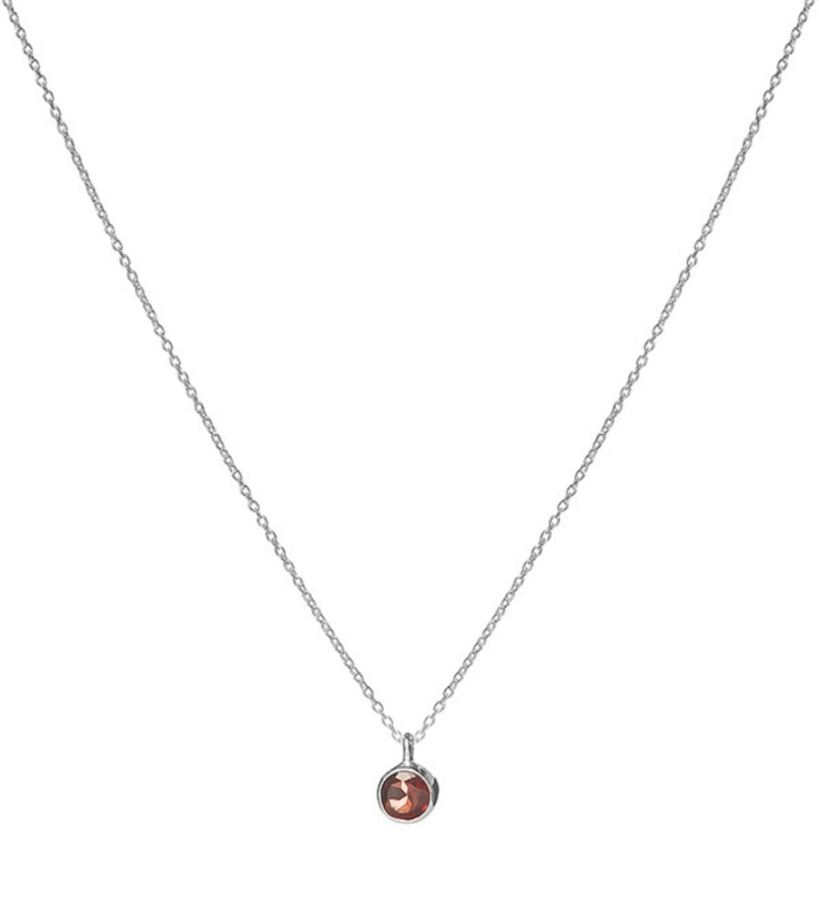 Heart and Lotus Birthstone Silver Necklace January Garnet