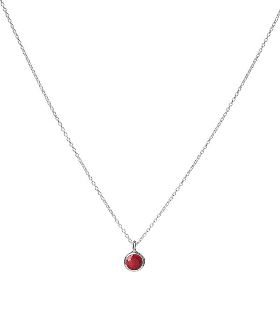 Heart and Lotus Birthstone Silver Necklace July Ruby