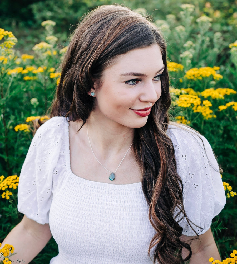 You Are Enough Necklace in Labradorite Teardrop + Sterling Silver
