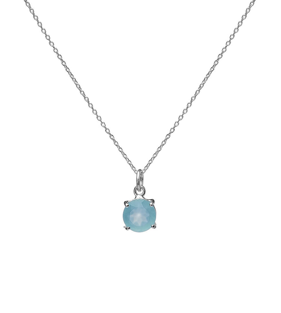 Aqua Chalcedony Affirmation Small Round Necklace "Loving Kindness" Sterling Silver