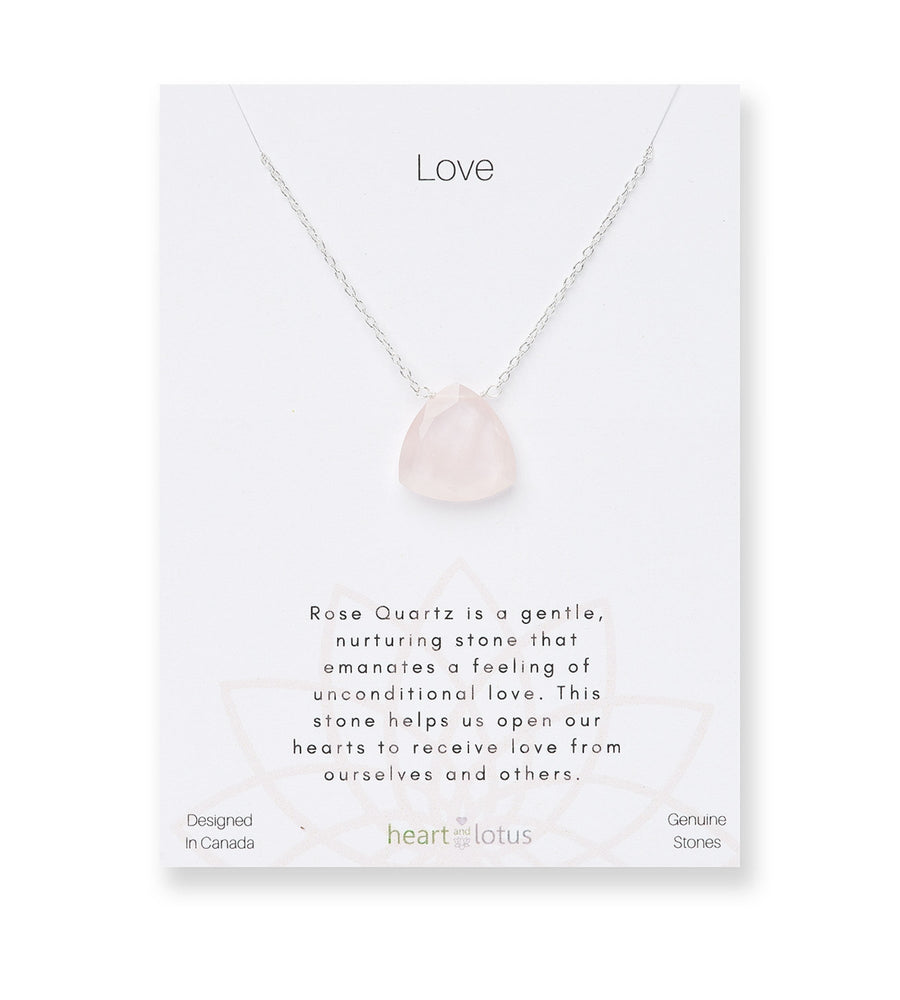 Love Necklace in Rose Quartz Triangle + Sterling Silver