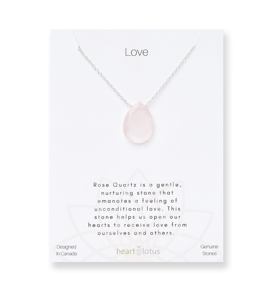 Rose Quartz Affirmation Teardrop Necklace "Love"