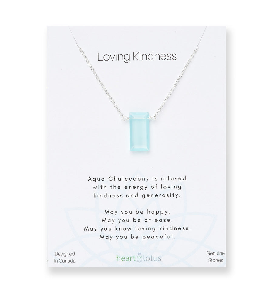 Aqua Chalcedony Affirmation Rectangle Necklace "Loving Kindness"