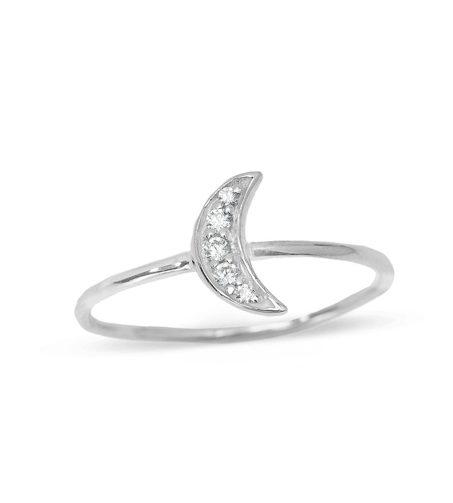 Heart and Lotus Crescent Moon Ring Silver Cubic Zirconia